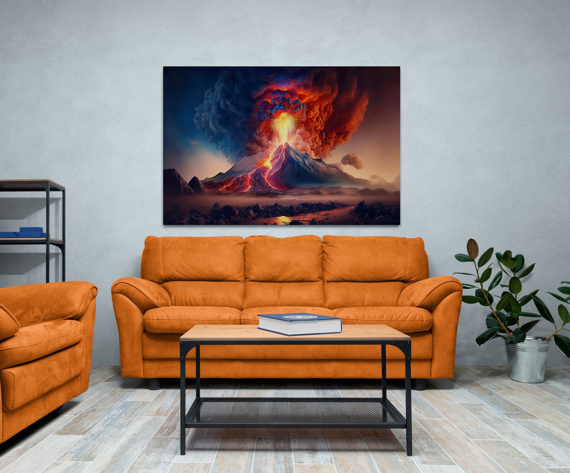 Volcano Wall Art, Erupting Volcano, Volcanic Fury, Fiery Mountain
