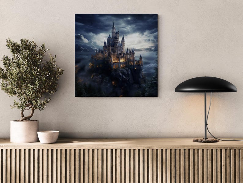 Fantasy Castle Canvas, Night Fairytale Castle With Golden Lights - Etsy