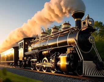 Vintage Steam Locomotive Canvas, Classic Train Railroad Decor