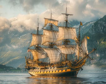 Vintage Tall Ship Canvas – Classic Sailing Vessel at Sea