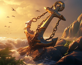 Nautical Anchor at Sunset Canvas – Maritime Coastal Scene