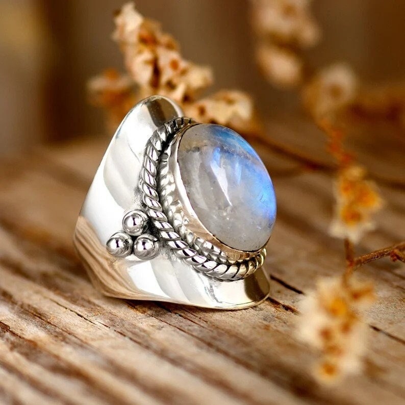 Rainbow Moonstone Ring, 925 Solid Sterling Silver,round Moonstone Ring,  Flower Design, Moonstone Ring, Promise Ring - Etsy