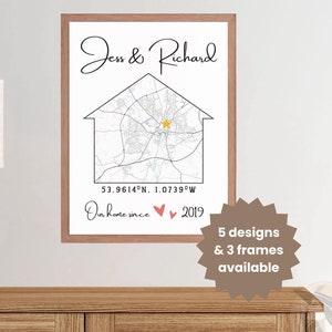 Impresión personalizada para inauguración de la casa, regalo para parejas, mapa personalizado, regalo para casa nueva, larga distancia, ciudad personalizada, mudanza, impresión para decoración del hogar
