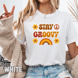 Camiseta estilo anos 70: símbolo da paz retrô, algodão macio