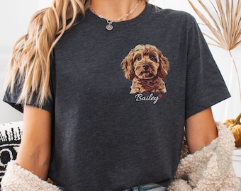 Camiseta com estampa de bolso e nome "Cavapoo", desenho feito à mão do animal de estimação, presente para mãe, pai, amantes de cães, homenagem a cães, camiseta feminina.