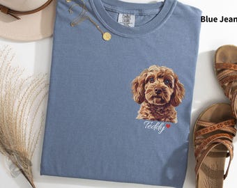 Camiseta com bolso Cavapoo desenhada à mão para animais de estimação | Presente personalizado para amantes de cães, para pais e mães de animais de estimação | Camiseta exclusiva em homenagem ao seu animal de estimação, entrega nos EUA