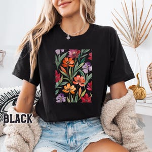 Summer Floral Pattern T-shirt, Botanical Print, Boho Flower Decor, floral gift, Flowers for mum, flowers for Mothers Day, Nature T