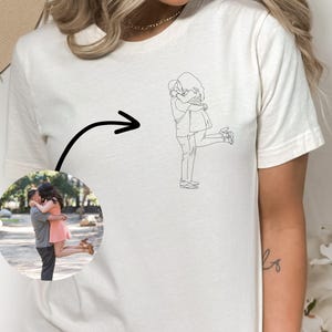 Custom Line Art T-Shirt, Anniversary T Portrait Gift Line Art with Photo Photo Portrait Shirt, Engagement Gift Personalised Pic Soft Cotton