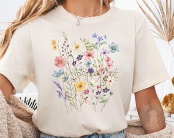 Wildblumenblument-shirt Weiche Baumwollblumengraphik T Wildblumen-T Gartenblumen t Boho-Blume natürlich inspiriertes Hemd lässiger Sommer blüht