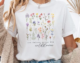 Wildblumen T-Shirt weicher Baumwolle Gärtner botanische T Wildblumen T-Shirt Blume T-Shirt Frauen Trendy T-Shirt Pflanze-Liebhaber-Geschenk, Geschenk für Mama
