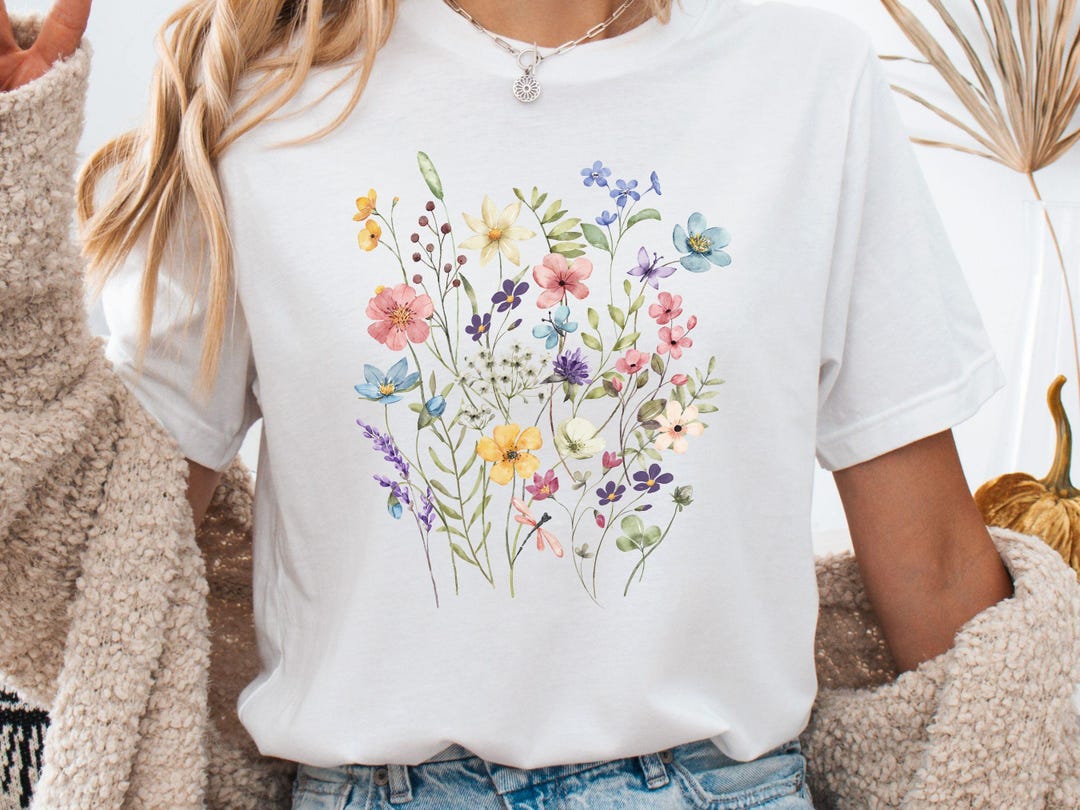 Wildflower Floral T-shirt Soft Cotton Floral Graphic T Wildflower T ...