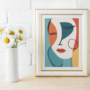 Abstract drawing of face in colors to download and print, Downloadable and printable digital art, Abstract painting to decorate, Art
