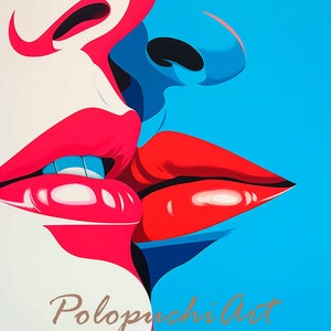 Kiss between women to download, print and decorate, Downloadable and printable digital art, Lesbian pop art, female love