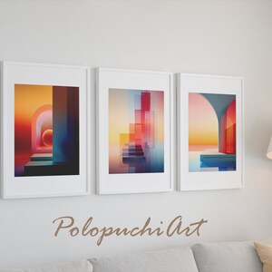 Triptych of abstract paintings for decoration, Digital art to download, Three abstract drawings to print, Art to decorate, Art