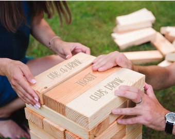 Giant Drinking Game, Wood Blocks, Giant Wood Block Game, Lifesize Premium Engraved Drinking Game, Tumble Blocks, Tumbling Block, Party Game