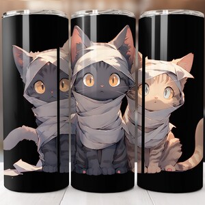 Mummy Cats 20 oz Skinny Becher Design, Halloween Vibes niedlicher Katzenbecher für Halloween,