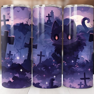 Schwarze Katze Halloween Becher Spooky Decor 20 Unzen Skinny Tumbler Halloween Ästhetische Spooky Saison Geschenk, schwarze Katzen Vampir Ästhetische