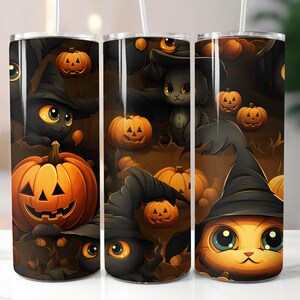 Schwarze Katze Halloween Becher Spooky Decor 20 Unzen Skinny Tumbler Halloween Ästhetische Spooky Saison Geschenk, schwarze Katzen Kürbis Ästhetisch