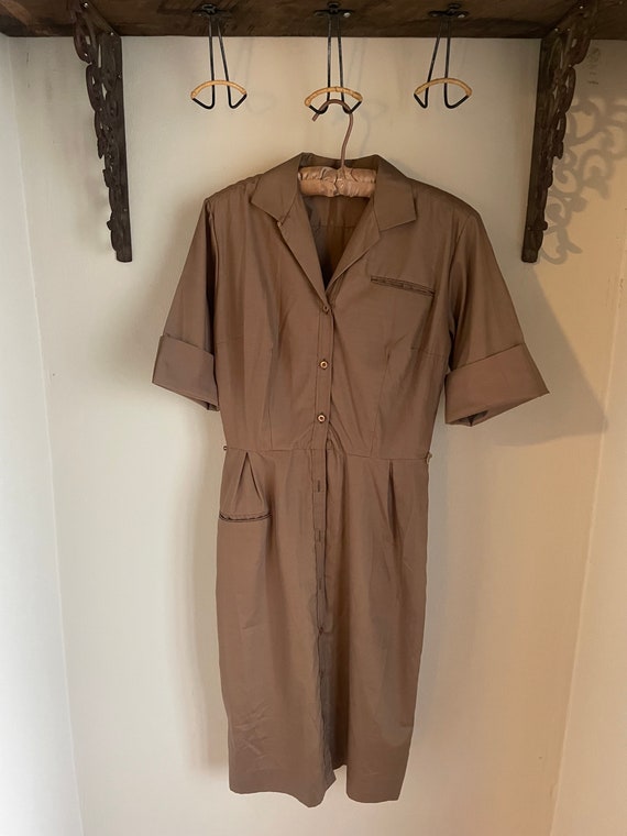 Late 50s/early 60s Tan Shirt Dress