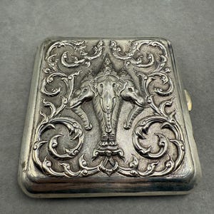 siam sterling cigarette case Silver Box with Airavata Design - Smoking Accessories - Cigar/Cigarette Cases and Boxes Lot - SIAM STERLING SILVER