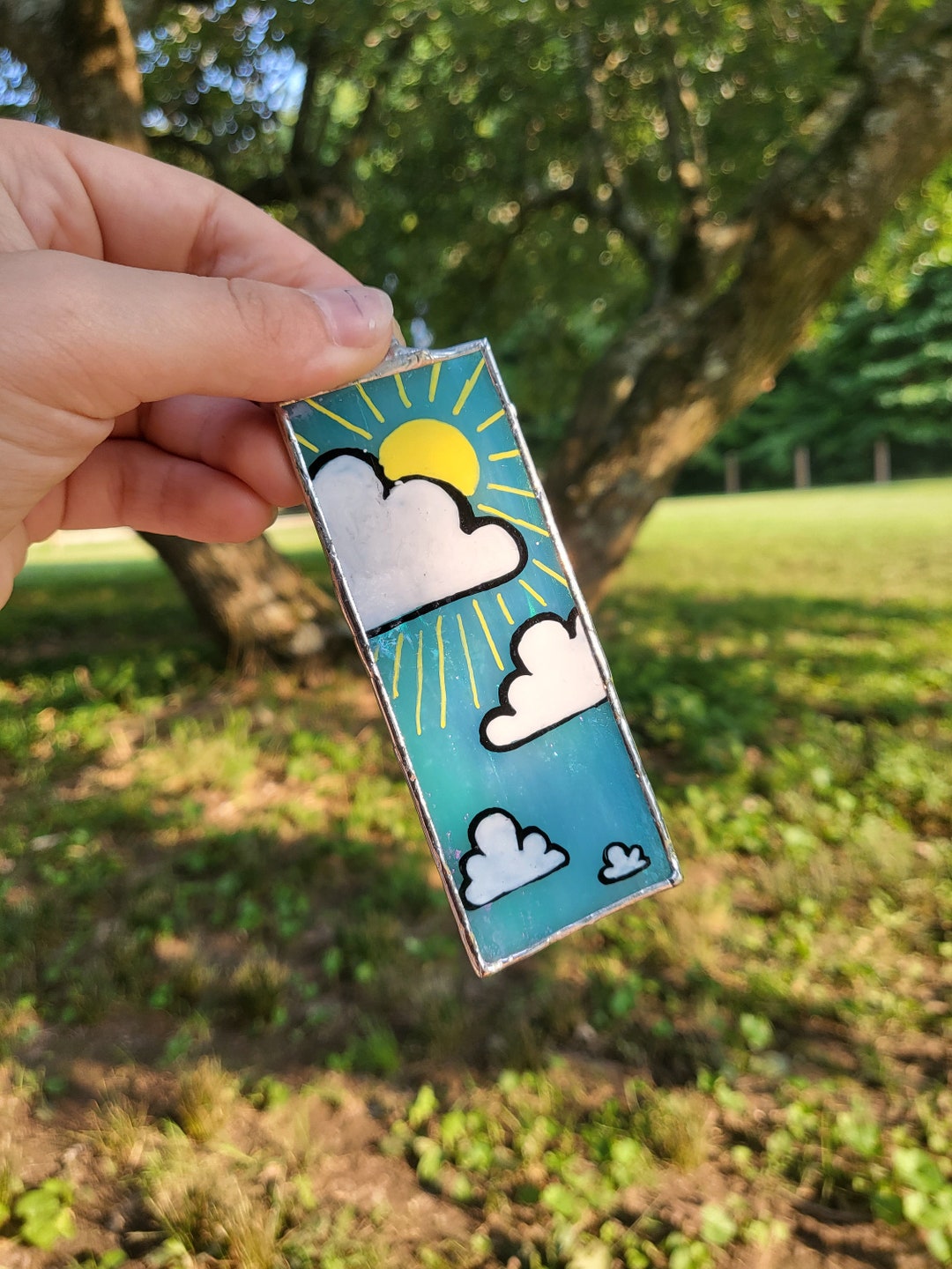 Sunny Day Blue Skies Stained Glass Car Charm Decor Decoration Etsy