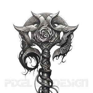 Celtic Axe Tattoo Design - Download High Resolution Digital Art PNG Transparent Background | Printable SVG Tattoo Stencil