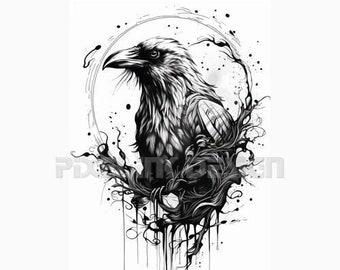 Raven Tattoo Design - Download High Resolution Digital Art PNG Transparent Background | Printable SVG Tattoo Stencil