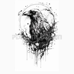 Raven Tattoo Design - Download High Resolution Digital Art PNG Transparent Background | Printable SVG Tattoo Stencil