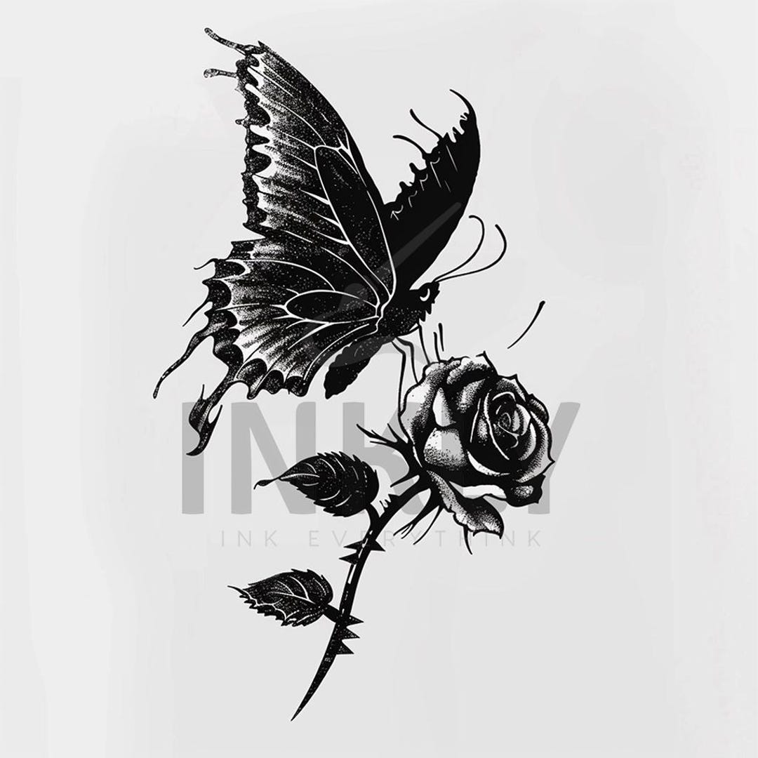 Butterfly With Rose Tattoo Design - Download High Resolution Digital ...