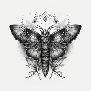 Moth Tattoo Design - Download High Resolution Digital Art PNG Transparent Background | Printable SVG Tattoo Stencil