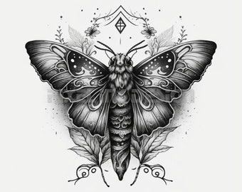 Moth Tattoo Design - Download High Resolution Digital Art PNG Transparent Background | Printable SVG Tattoo Stencil