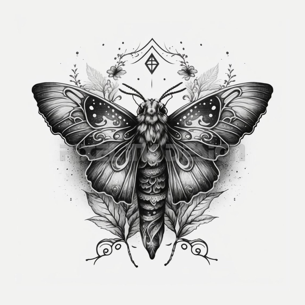 Geomatic Moth Tattoo Stencil Graphic by tattooworker · Creative