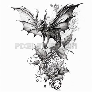 Dragon Tattoo Design - Download High Resolution Digital Art PNG Transparent Background | Printable SVG Tattoo Stencil
