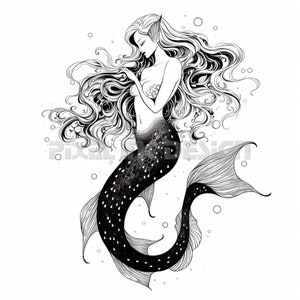 Siren Tattoo Design - Download High Resolution Digital Art PNG Transparent Background | Printable SVG Tattoo Stencil