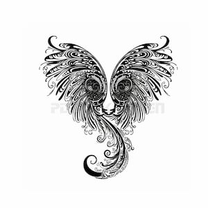Engelenvleugels tattoo-ontwerp: download met hoge resolutie digitale kunst, png-bestand voor transparante achtergrond | Afdrukbare SVG-tatoeagesjabloon