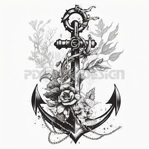 Disegno del tatuaggio dell&#39;ancora del marinaio - Scarica l&#39;arte digitale ad alta risoluzione PNG con sfondo trasparente / Stencil per tatuaggi SVG stampabile