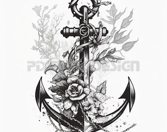 Sailor Anchor Tattoo Design - Download High Resolution Digital Art PNG Transparent Background | Printable SVG Tattoo Stencil