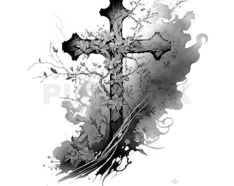 Kruis tattoo ontwerp - Download digitale kunst in hoge resolutie (PNG met transparante achtergrond) | Printbaar SVG tattoo sjabloon