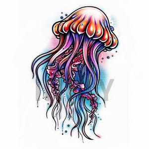 Jelly Fish Tattoo Design - Download High Resolution Digital Art PNG Transparent Background | Printable SVG Tattoo Stencil