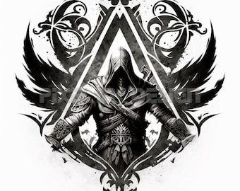 Assassins Creed Tattoo Design - Download High Resolution Digital Art PNG Transparent Background | Printable SVG Tattoo Stencil