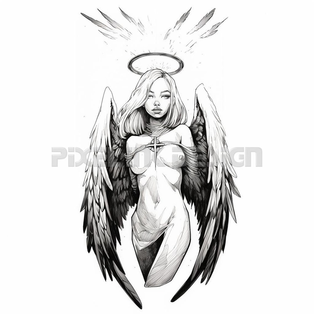 Angel Tattoo Design Download High Resolution Digital Art PNG