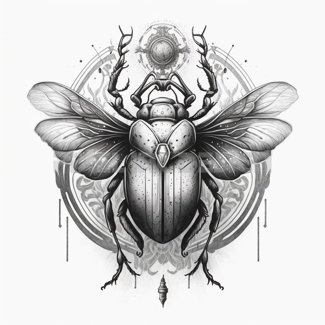 Scarab Beetle Tattoo Design - Download High Resolution Digital Art PNG