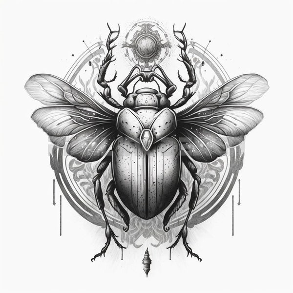 Scarab Beetle Tattoo Design - Download High Resolution Digital Art PNG Transparent Background | Printable SVG Tattoo Stencil