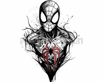 Spiderman Tattoo Design - Download High Resolution Digital Art PNG Transparent Background | Printable SVG Tattoo Stencil