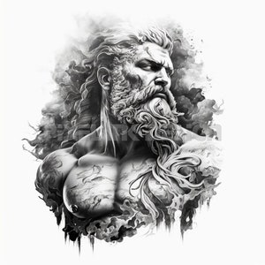 Zeus Tattoo Design - Download hochauflösende digitale Kunst PNG transparenten Hintergrund | Druckbare SVG Tattoo Schablone