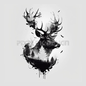 Deer Tattoo Design - Download High Resolution Digital Art PNG Transparent Background | Printable SVG Tattoo Stencil