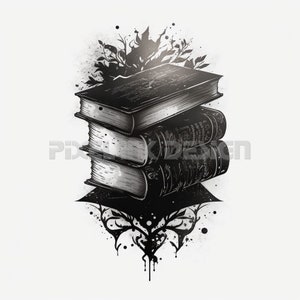 Books Tattoo Design - Download High Resolution Digital Art PNG Transparent Background | Printable SVG Tattoo Stencil