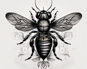 Bee Tattoo Design - Download High Resolution Digital Art PNG Transparent Background | Printable SVG Tattoo Stencil