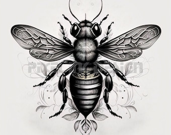 Diseño de tatuaje de abeja: Plantilla de alta resolución (descarga digital)