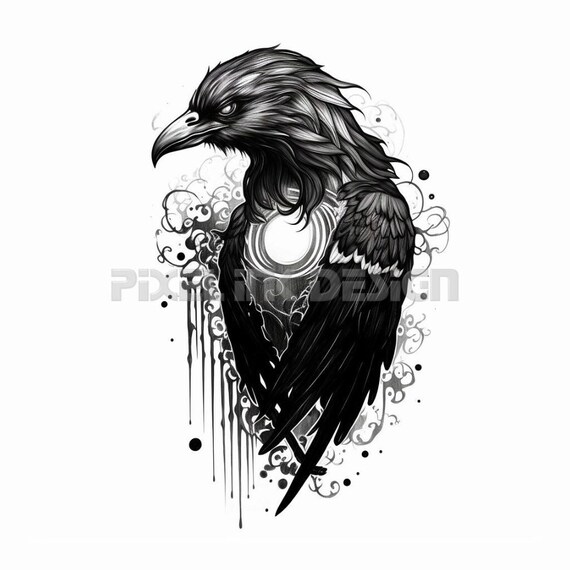 Dark Raven Tattoo Design Download High Resolution Digital Art PNG  Transparent Background Printable SVG Tattoo Stencil - Etsy